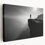 Stretched canvas wall art showcasing a dramatic cliff landscape at sunset, featuring vibrant colors and intricate details, perfect for home decor accents.