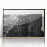 Framed wall art showcasing a stunning cliff landscape design with vibrant colors and intricate details, featuring a sleek gold frame, perfect for enhancing modern decor.