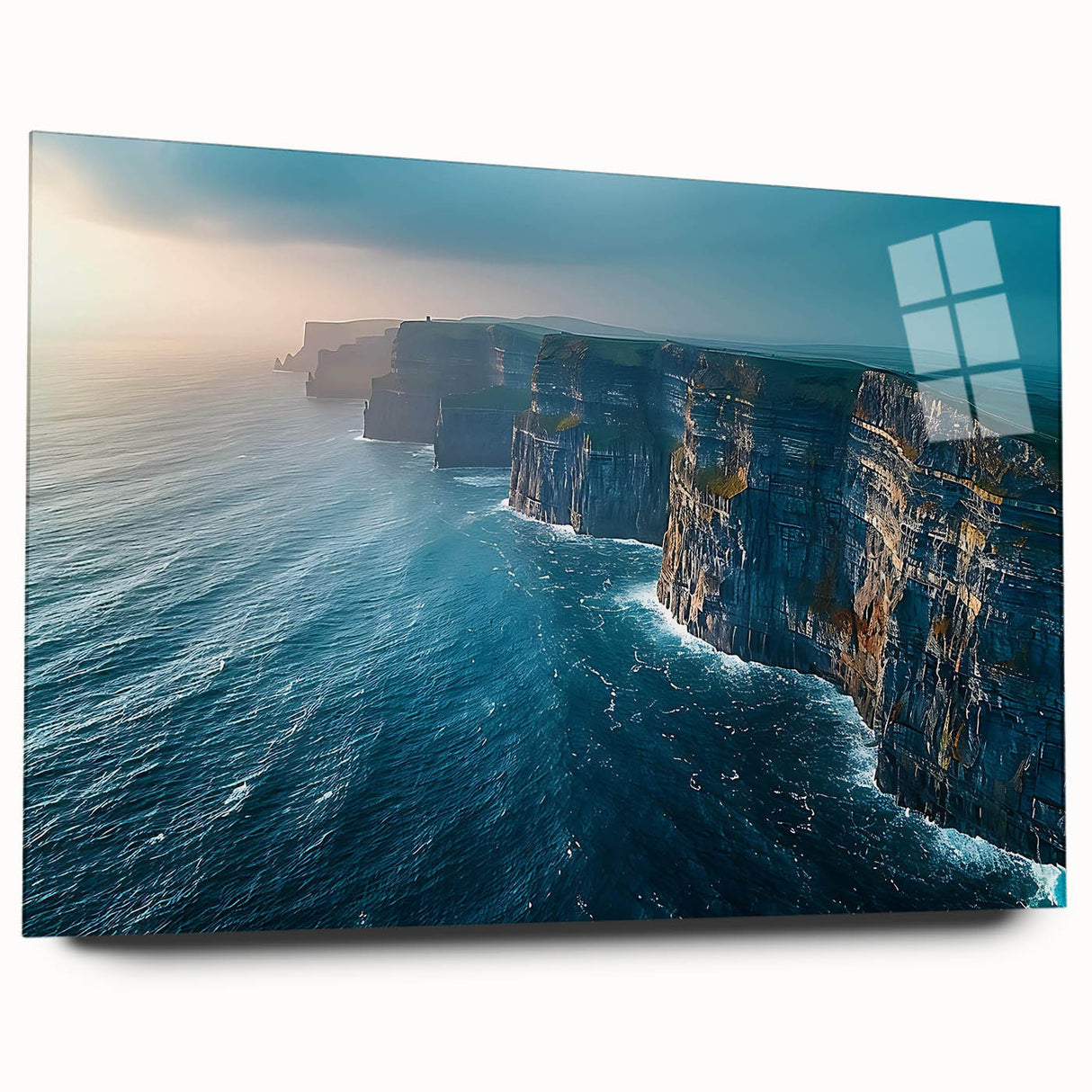 Acrylic wall art showcasing a stunning landscape of cliffs, featuring a vibrant color palette and intricate details, perfect for modern home decor.
