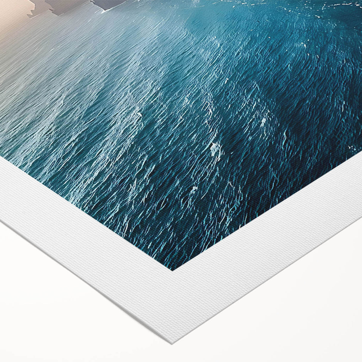 Vibrant landscape wall art featuring rocky cliffs and a serene sky, printed on high-quality rolled canvas and ideal for modern home decor. Perfect for nature enthusiasts.