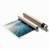 Stunning wall art print showcasing dramatic cliffs and vibrant landscapes, rolled for easy display and packaged securely in a protective tube. Ideal for nature enthusiasts and home decor.