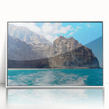 Framed acrylic wall art showcasing a stunning cliffs landscape design in a modern white frame, perfect for enhancing home decor with nature-inspired elegance.