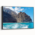 Framed canvas wall art showcasing a stunning cliff landscape design, featuring rich colors and intricate details, displayed with a sleek black frame for modern decor.