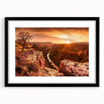 Framed black wall art showcasing a stunning cliff landscape design, featuring a mountaintop view and vibrant colors, perfect for modern home decor.