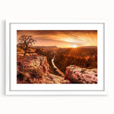 Framed wall art featuring a stunning landscape of cliffs, accentuated by a white mat, creating a modern aesthetic ideal for home decor. Perfect for nature lovers.