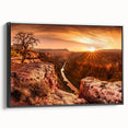 Framed canvas wall art showcasing a stunning cliff landscape design with vibrant colors, displayed in a sleek black frame, perfect for home decor enhancement.