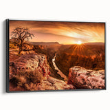 Framed canvas wall art showcasing a stunning cliff landscape design with vibrant colors, displayed in a sleek black frame, perfect for home decor enhancement.