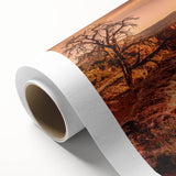 Vibrant rolled canvas wall art showcasing a stunning landscape of cliffs at sunset, featuring rich colors and intricate details, perfect for home decor.