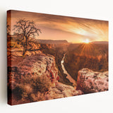 Stretched canvas artwork showcasing a panoramic view of dramatic cliffs and landscapes, ideal for modern home decor, emphasizing natural beauty and adventure.