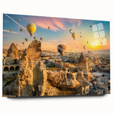 Close-up view of an acrylic glass wall art piece showcasing a dramatic cliff landscape design, featuring vibrant colors and intricate details, ideal for modern decor.