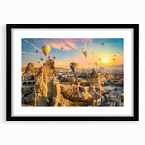 Framed landscape wall art featuring a dramatic cliff scene with vibrant colors, black mat, and sleek black frame, perfect for enhancing modern home decor.
