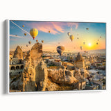 Framed canvas wall art showcasing a scenic landscape of cliffs with vibrant colors, displayed in a sleek white frame, perfect for modern home decor. The artwork emphasizes natural beauty and adds a serene touch to any living space.