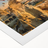 Vibrant rolled canvas wall art showcasing a stunning landscape of majestic cliffs under a blue sky, perfect for enhancing home decor with natural beauty.