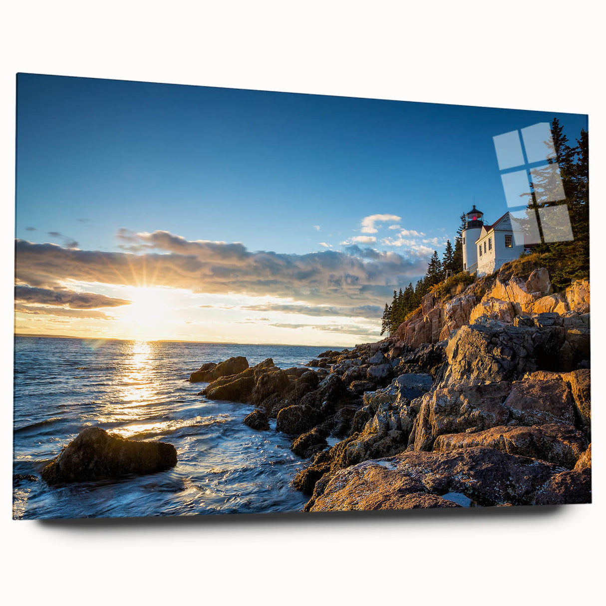 Acrylic wall art design showcasing a stunning landscape of cliffs, displayed in a side view without pins, featuring vibrant colors and intricate details, ideal for modern home decor.