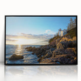 Framed wall art showcasing a stunning cliff landscape design, featuring rich colors and intricate details, presented in a sleek black frame for modern decor. Ideal for enhancing home interiors with a touch of nature and elegance.