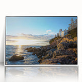 Framed acrylic wall art showcasing a stunning cliff landscape design, featuring vibrant colors and intricate details, ideal for modern home decor.