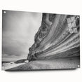 Acrylic glass wall art collection showcasing a vibrant landscape with cliffs, displayed in a side view. The artwork is elegantly pinned, highlighting its rich colors and intricate details, perfect for modern home decor.