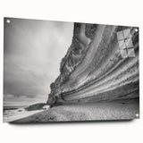 Acrylic glass wall art collection showcasing a vibrant landscape with cliffs, displayed in a side view. The artwork is elegantly pinned, highlighting its rich colors and intricate details, perfect for modern home decor.