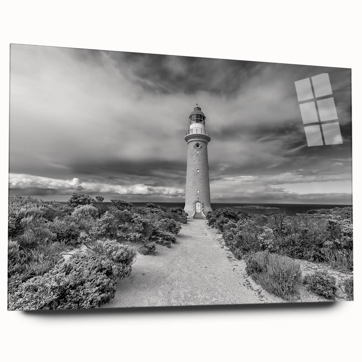 Acrylic wall art showcasing a stunning landscape of cliffs, featuring vibrant colors and intricate details, designed for elegant home decor. The artwork is displayed from a side view, highlighting its sleek finish and modern aesthetic, perfect for enhancing any living space.