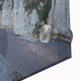 Close-up of a vibrant acrylic glass wall art piece showcasing a stunning landscape of cliffs, featuring rich colors and intricate details, perfect for modern home decor.