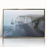 Framed acrylic wall art showcasing a stunning landscape of cliffs with rich golden hues, ideal for modern decor and adding elegance to any space.