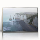 Framed acrylic wall art showcasing a stunning landscape of cliffs, featuring vibrant colors and intricate details, ideal for enhancing modern home decor.