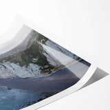 Landscape wall art print showcasing vibrant cliffs and blue skies, rolled and packaged securely in a cardboard tube for easy display and protection.