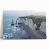 Stretched canvas wall art showcasing a vibrant landscape of cliffs and ocean waves, designed for modern home decor, adding a serene touch to any room.
