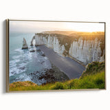 Framed canvas wall art showcasing a stunning landscape of cliffs with golden hues, ideal for modern home decor. The artwork features intricate details and vibrant colors, enhancing any interior space.