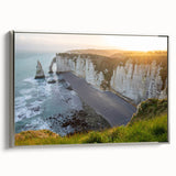 Framed canvas wall art showcasing a stunning cliff landscape design in silver tones, ideal for modern decor. Perfect for adding elegance to living spaces.