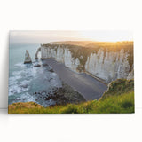 Stretched canvas wall art depicting a serene landscape with majestic cliffs and a calming blue sky, perfect for home decor. Ideal for nature enthusiasts seeking tranquility.
