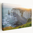 Stretched canvas wall art showcasing a breathtaking landscape of cliffs and vibrant skies, ideal for adding a touch of nature-inspired elegance to any space.