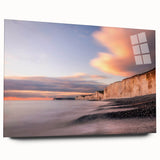 Acrylic glass wall art showcasing a stunning landscape of cliffs, designed for modern decor. The side view highlights vibrant colors and intricate details, perfect for elevating interior spaces.