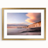 Framed landscape wall art featuring a serene cliff scene with a gold mat, perfect for adding elegance to home decor. Ideal for nature enthusiasts and art lovers.