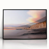 Framed acrylic wall art showcasing a stunning cliff landscape design, featuring vibrant colors and intricate details, presented in a sleek black frame for modern decor.