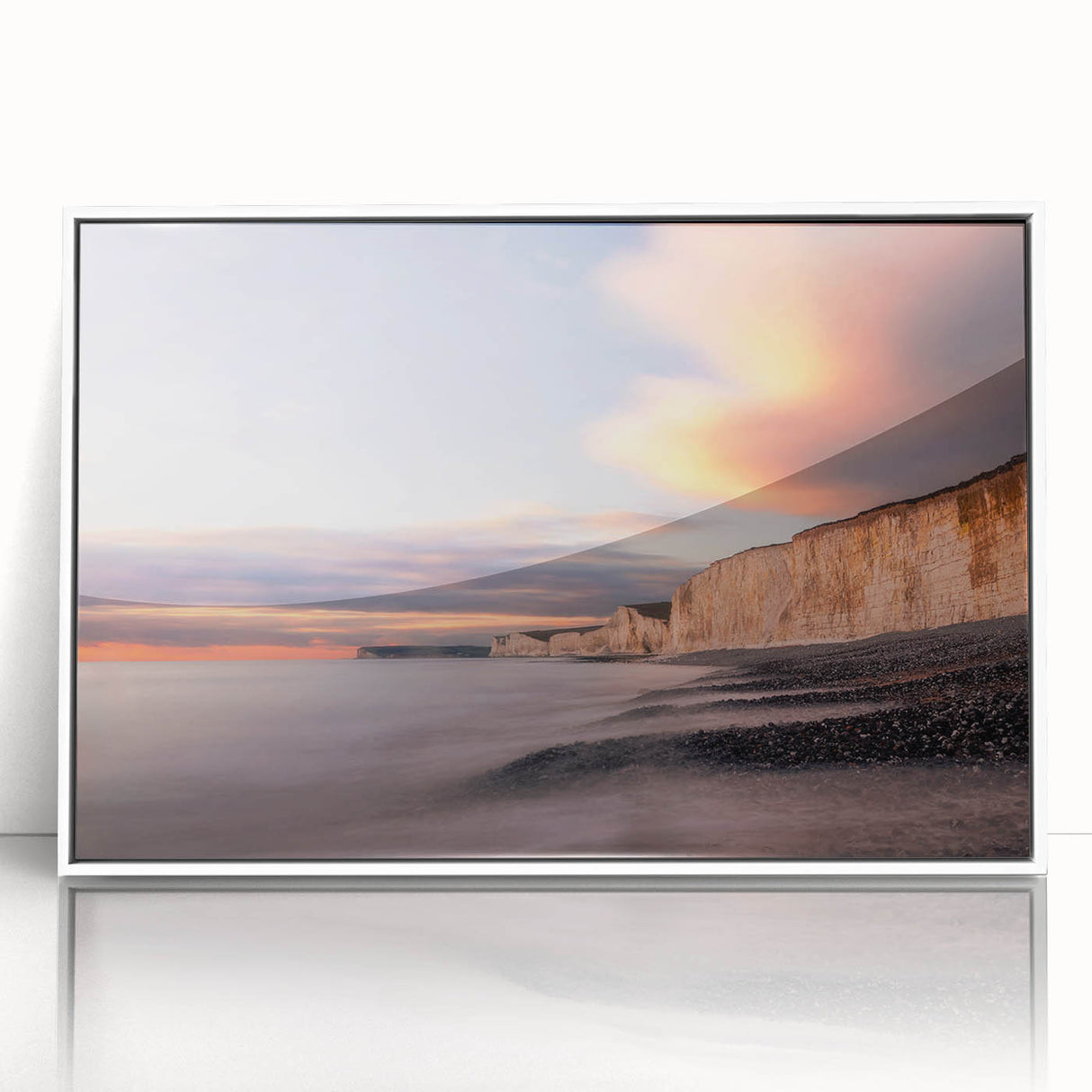 Framed acrylic wall art showcasing a stunning landscape of cliffs, featuring vibrant colors and intricate details, ideal for modern home decor.