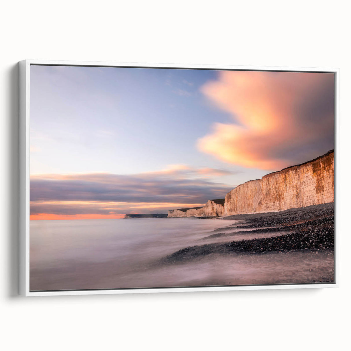 Framed wall art featuring a stunning landscape of cliffs with vibrant colors and intricate details, enhancing modern home decor with a serene natural aesthetic.