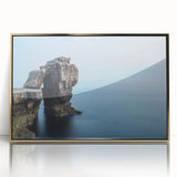Framed acrylic wall art showcasing a stunning cliff landscape design with gold accents, ideal for modern home decor. Perfect for creating a serene atmosphere.