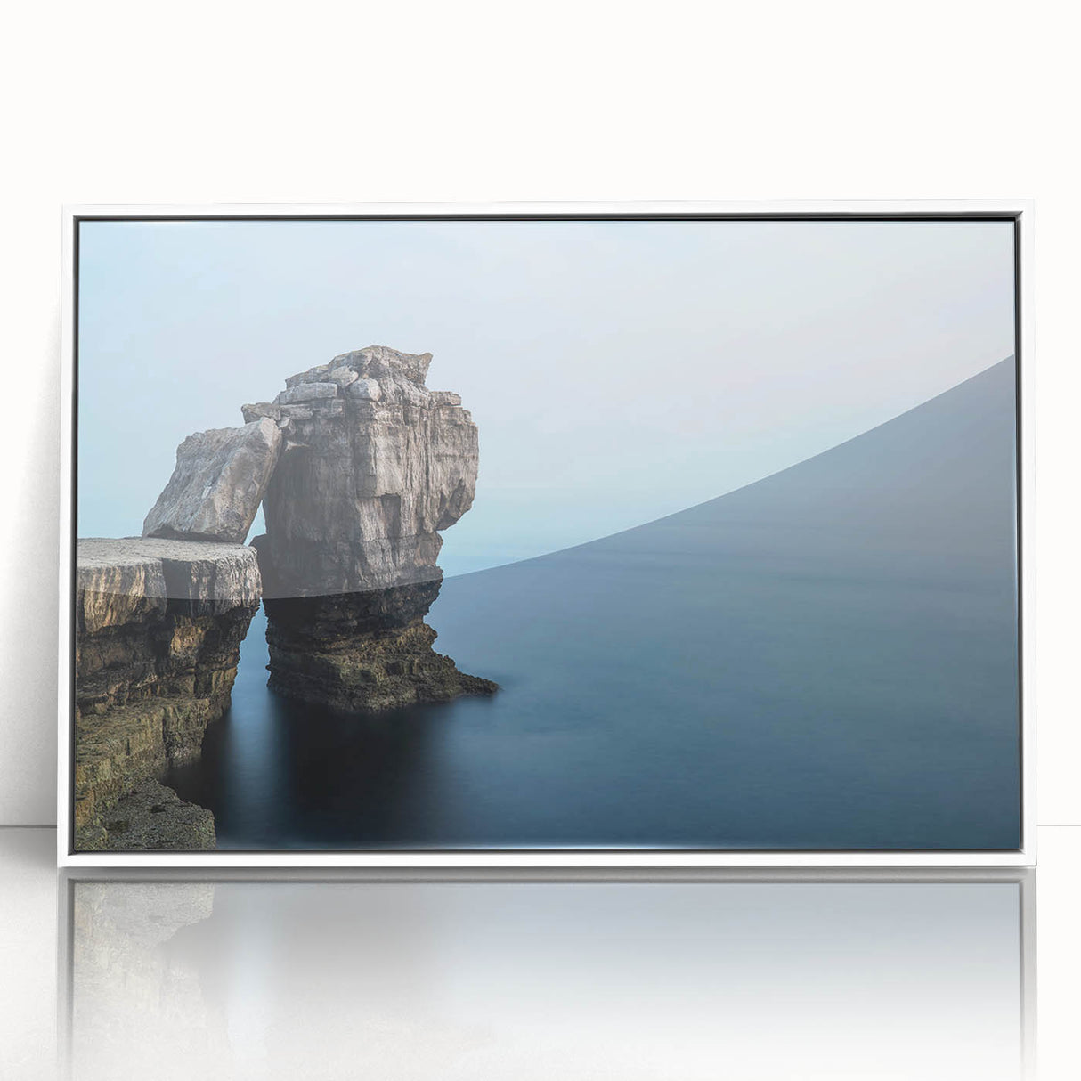 Framed acrylic wall art featuring a stunning landscape of cliffs, showcasing vibrant colors and intricate details, ideal for home decor in modern interiors.