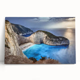 Stretched canvas wall art featuring a stunning landscape of dramatic cliffs against a vibrant sunset sky, enhancing any modern home decor with natural beauty.