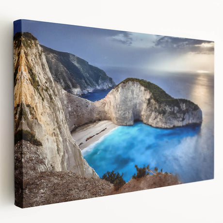 Stretched canvas wall art showcasing a vibrant landscape with dramatic cliffs and clouds, perfect for enhancing home decor in modern or rustic settings.