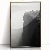Framed acrylic wall art showcasing a stunning landscape of cliffs and ocean waves, accented with gold details, perfect for enhancing modern home decor.
