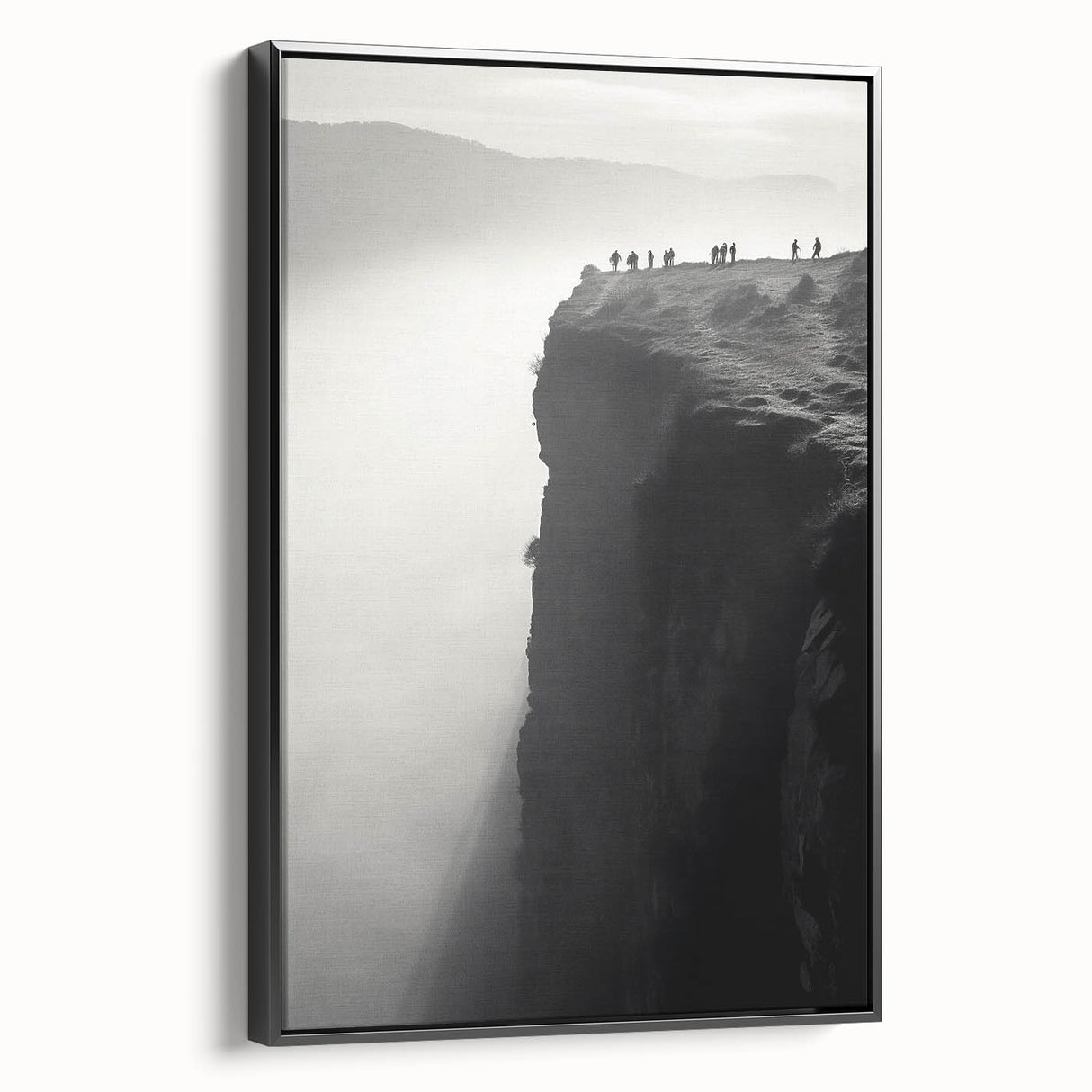 Framed canvas wall art showcasing a stunning cliff landscape design in vibrant colors, featuring a sleek black frame that enhances its visual appeal, ideal for home decor.
