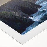 Vibrant rolled canvas artwork showcasing dramatic cliffs and landscapes in earthy tones, ideal for home decor, presented in a protective cardboard tube.