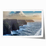 Vibrant landscape wall art print featuring dramatic cliffs and serene ocean views, rolled and ready for framing, showcasing rich colors and intricate details.