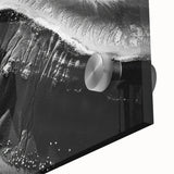 Close-up of a vibrant acrylic wall art piece showcasing a dramatic cliff landscape, emphasizing rich colors and intricate textures, perfect for modern home decor.