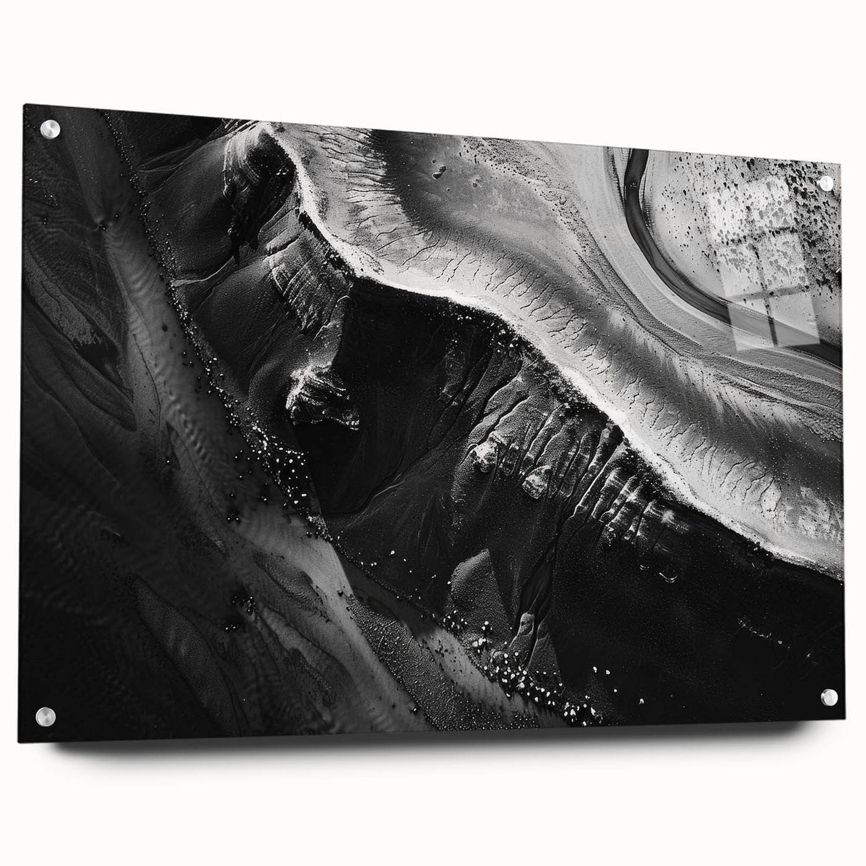 Acrylic glass wall art collection featuring vibrant landscape cliffs design in a side view, showcasing intricate details and colors, elegantly pinned for display.