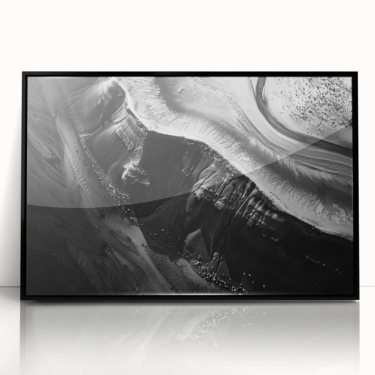 Framed acrylic wall art featuring a serene landscape of cliffs with a black frame, showcasing vibrant colors and intricate details, perfect for home decor.