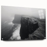 A side view of a modern wall art collection featuring vibrant landscape cliffs design, printed on acrylic glass, showcasing vivid colors and elegant pins for hanging.