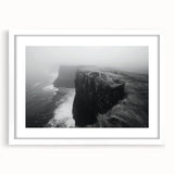 Framed landscape wall art featuring a serene cliff scene, surrounded by a white mat and sleek frame, ideal for modern home decor. Perfect for nature enthusiasts seeking tranquility.